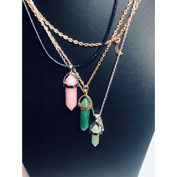 1026 Lot of 3 healing stone pendant necklaces rose quartz, Aventurine - Picture 2 of 3